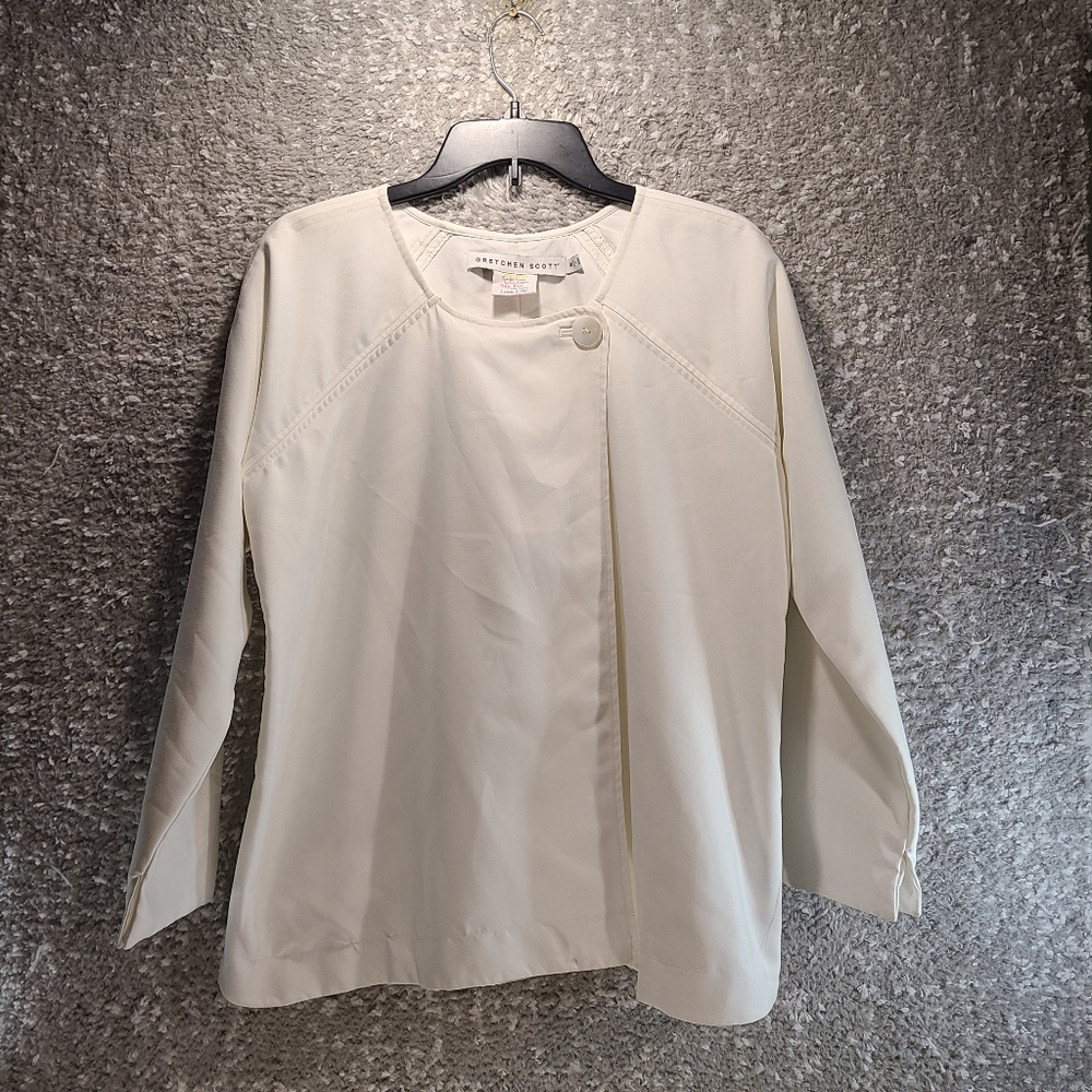Gretchen Scott One‎ Button White Jacket Polyester Long Sleeve Small